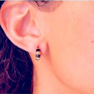 NWT Kate Spade Black & Gold with Dazzling Clear Stones Mini Hoop Earrings